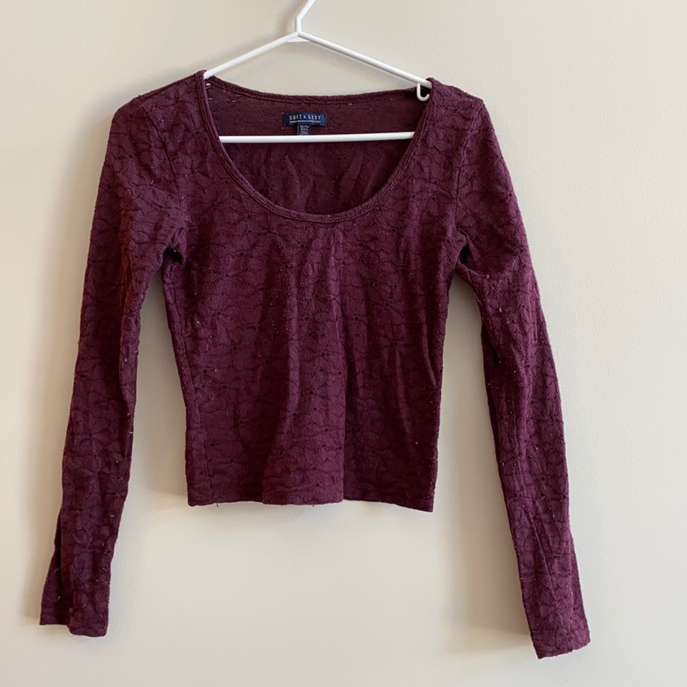 American Eagle long burgandy sleeve crop top - Size Small